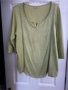 Coldwater Creek Green Eyelet Scoop Neck Tunic